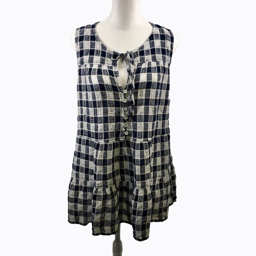 Anthropologie Navy and White Plaid Blouse